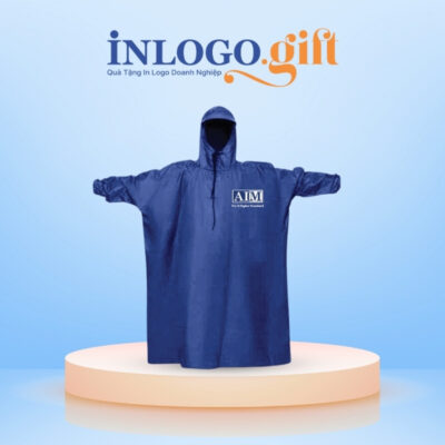 Áo mưa bít in logo vải dù vân tổ ong màu xanh dương 1mx1m53 AM-01