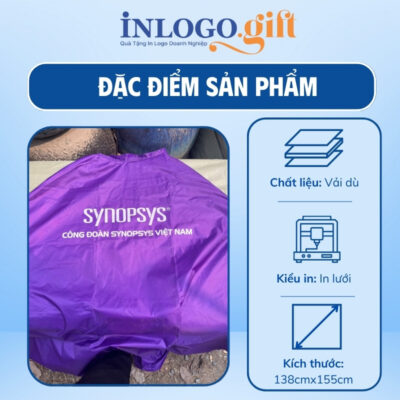 Áo mưa cánh dơi in logo vải dù vân tổ ong màu tím 138cmx155cm AM-03