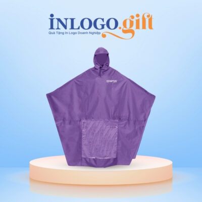 Áo mưa cánh dơi in logo vải dù vân tổ ong màu tím 138cmx155cm AM-03