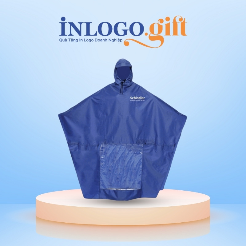 Áo mưa cánh dơi in logo vải dù vân tổ ong màu xanh dương 138cmx155cm AM-02
