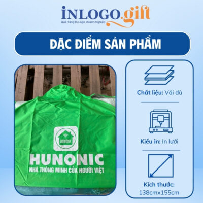 Áo mưa cánh dơi in logo vải dù vân tổ ong màu xanh lá 138cmx155cm AM-04
