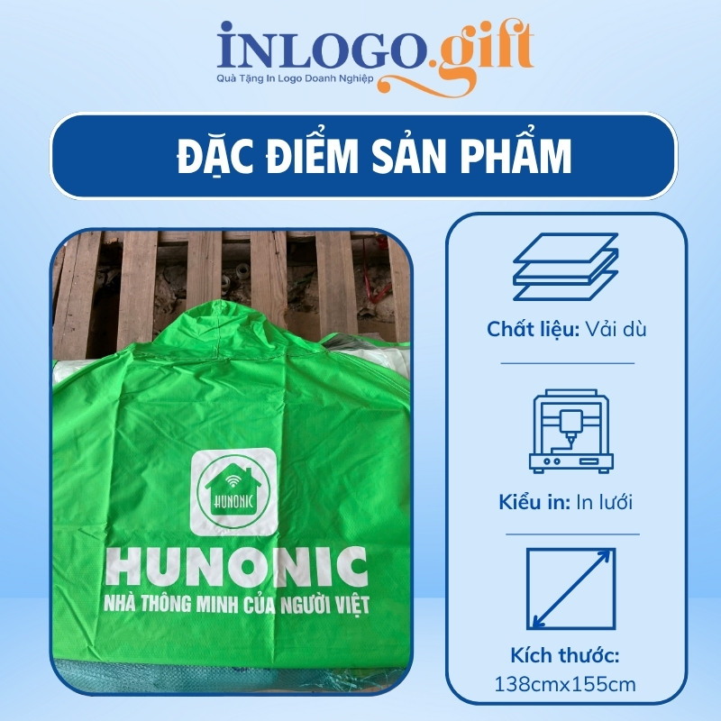 Áo mưa cánh dơi in logo vải dù vân tổ ong màu xanh lá 138cmx155cm AM-04