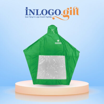 Áo mưa cánh dơi in logo vải dù vân tổ ong màu xanh lá 138cmx155cm AM-04
