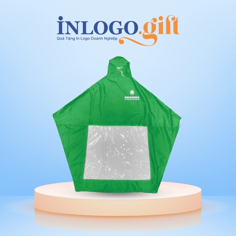 Áo mưa cánh dơi in logo vải dù vân tổ ong màu xanh lá 138cmx155cm AM-04