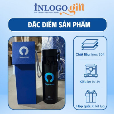 Bình giữ nhiệt in logo thương hiệu Elmich màu đen 520ml BGN-03