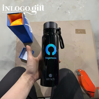 Bình giữ nhiệt in logo thương hiệu Elmich màu đen 520ml BGN-03