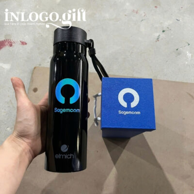 Bình giữ nhiệt in logo thương hiệu Elmich màu đen 520ml BGN-03