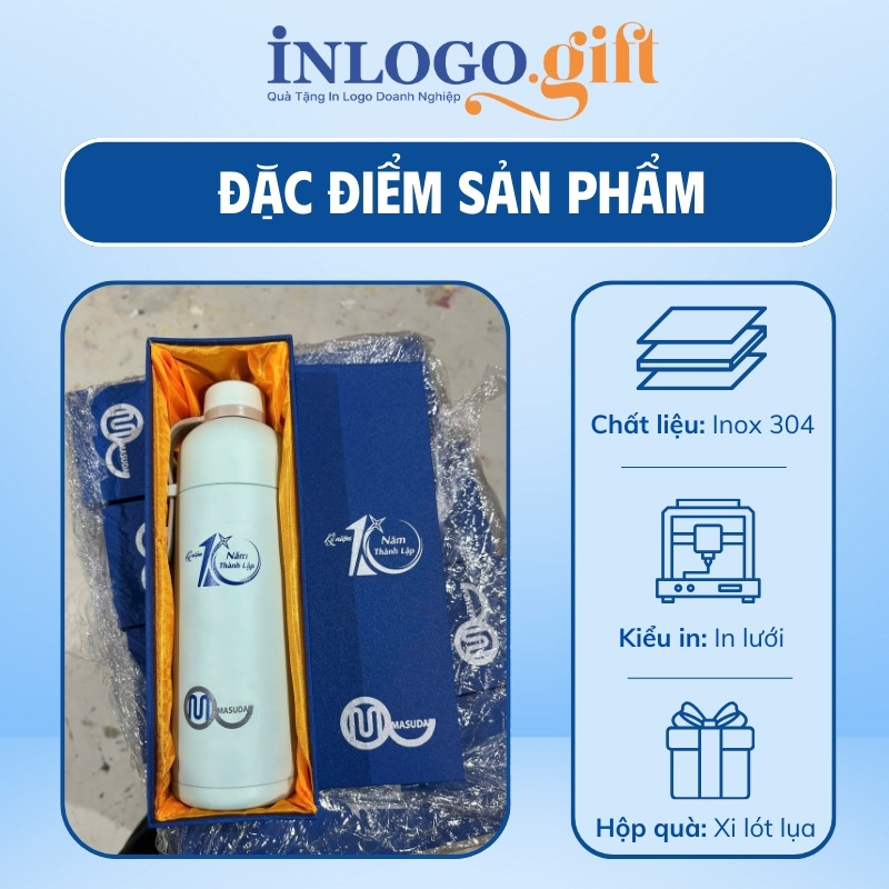 Bình giữ nhiệt in logo thương hiệu LocknLock màu xanh dương 490ml