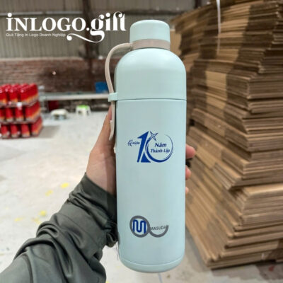 Bình giữ nhiệt in logo thương hiệu LocknLock màu xanh dương 490ml