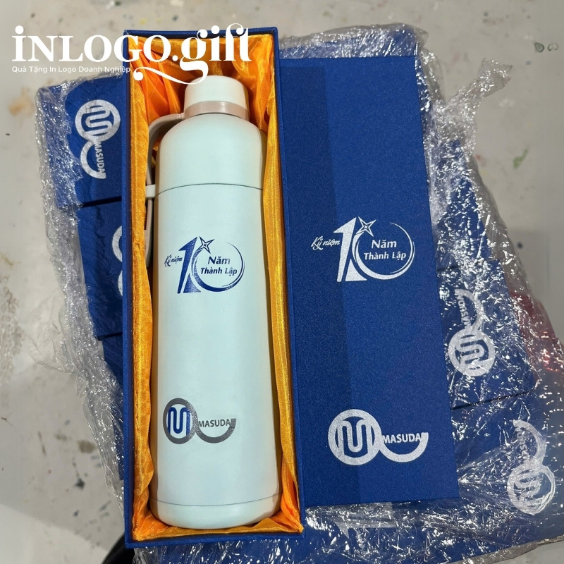 Bình giữ nhiệt in logo thương hiệu LocknLock màu xanh dương 490ml
