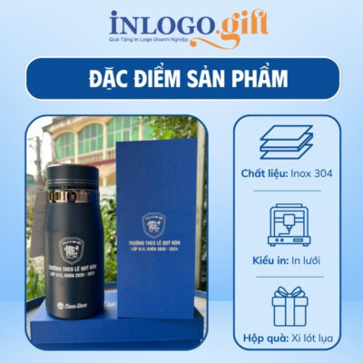 Bình giữ nhiệt in logo thương hiệu Rạng Đông màu xanh đen 600ml BGN-04
