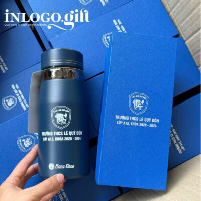 Bình giữ nhiệt in logo thương hiệu Rạng Đông màu xanh đen 600ml BGN-04