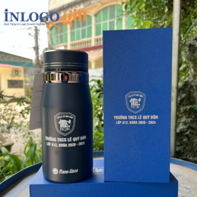 Bình giữ nhiệt in logo thương hiệu Rạng Đông màu xanh đen 600ml BGN-04