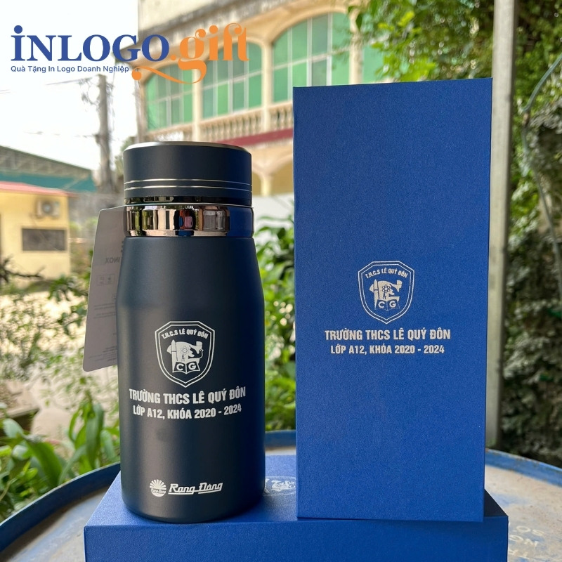 Bình giữ nhiệt in logo thương hiệu Rạng Đông màu xanh đen 600ml BGN-04