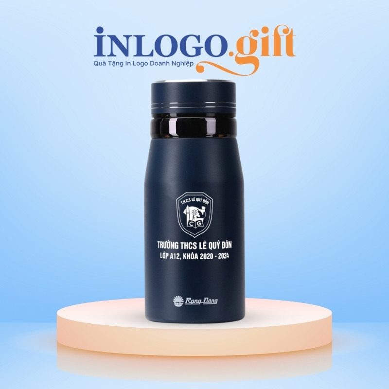 Bình giữ nhiệt in logo thương hiệu Rạng Đông màu xanh đen 600ml BGN-04