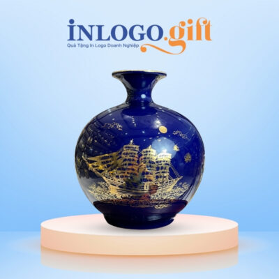 Bình hút lộc in logo màu xanh dương họa tiết thuận buồm xuôi gió