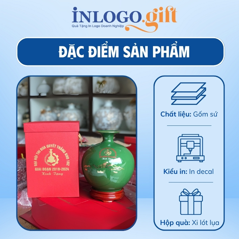 Bình hút lộc in logo màu xanh lá họa tiết mã đáo thành công