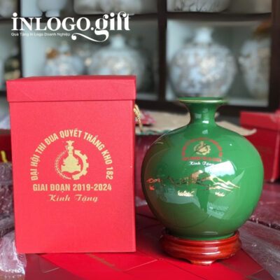 Bình hút lộc in logo màu xanh lá họa tiết mã đáo thành công