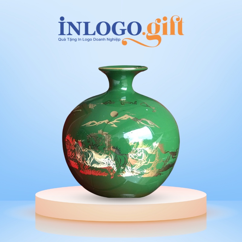 Bình hút lộc in logo màu xanh lá họa tiết mã đáo thành công