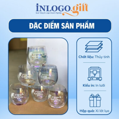 Bộ 6 cốc thủy tinh in logo thương hiệu Hongli dáng trứng tròn trắng 350ml BCS-01