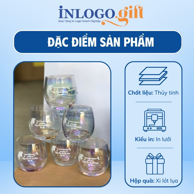 Bộ 6 cốc thủy tinh in logo thương hiệu Hongli dáng trứng tròn trắng 350ml BCS-01