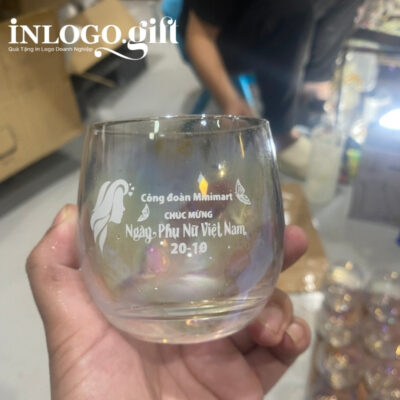 Bộ 6 cốc thủy tinh in logo thương hiệu Hongli dáng trứng tròn trắng 350ml BCS-01
