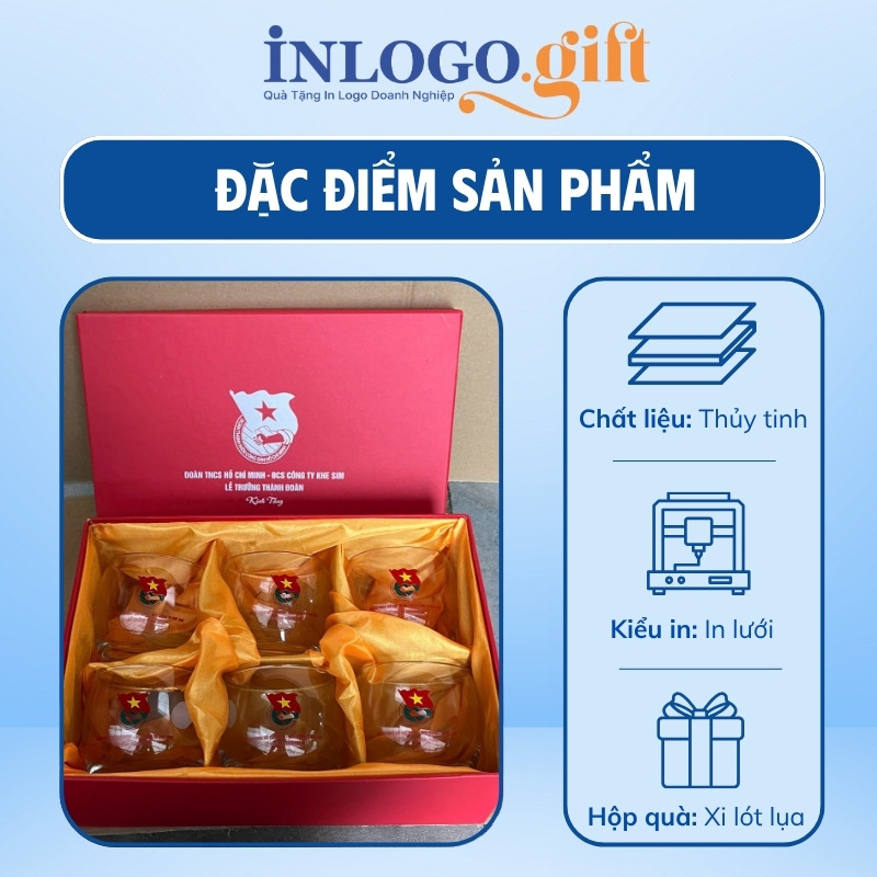 Bộ 6 cốc thủy tinh in logo thương hiệu Luminarc dáng bầu trứng trắng 320ml BCS-04