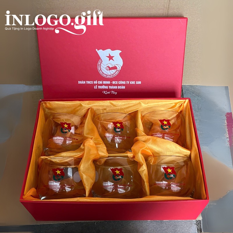 Bộ 6 cốc thủy tinh in logo thương hiệu Luminarc dáng bầu trứng trắng 320ml BCS-04