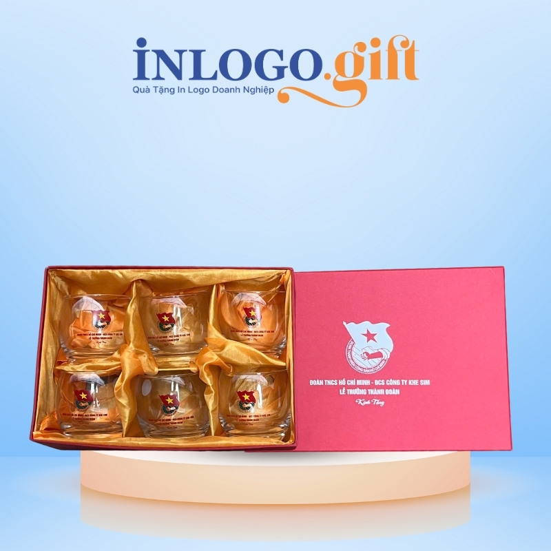 Bộ 6 cốc thủy tinh in logo thương hiệu Luminarc dáng bầu trứng trắng 320ml BCS-04
