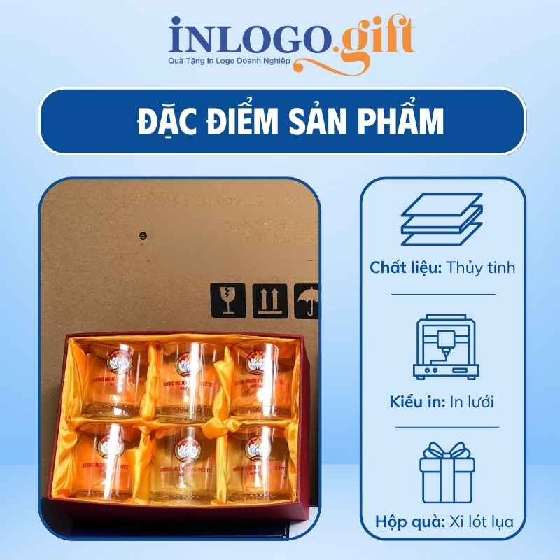 Bộ 6 cốc thủy tinh in logo thương hiệu UG350 đáy khía 245ml BCS-02