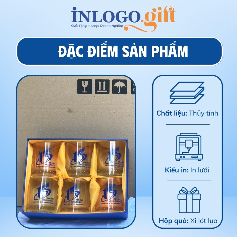 Bộ 6 cốc thủy tinh in logo thương hiệu Việt Tiệp đáy xoáy 200ml BCS-03