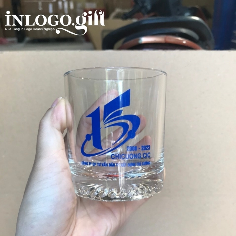 Bộ 6 cốc thủy tinh in logo thương hiệu Việt Tiệp đáy xoáy 200ml BCS-03