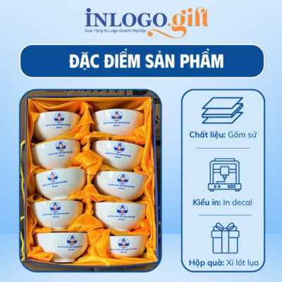 Bộ bát cơm in logo 10 món màu trắng BBC-02