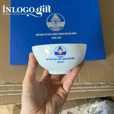 Bộ bát cơm in logo 10 món màu trắng BBC-02