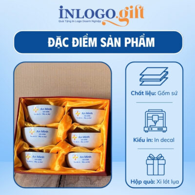 Bộ bát cơm in logo 6 món màu trắng BBC-04