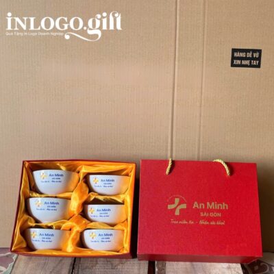 Bộ bát cơm in logo 6 món màu trắng BBC-04