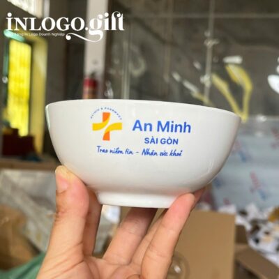 Bộ bát cơm in logo 6 món màu trắng BBC-04