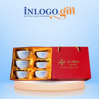 Bộ bát cơm in logo 6 món màu trắng BBC-04