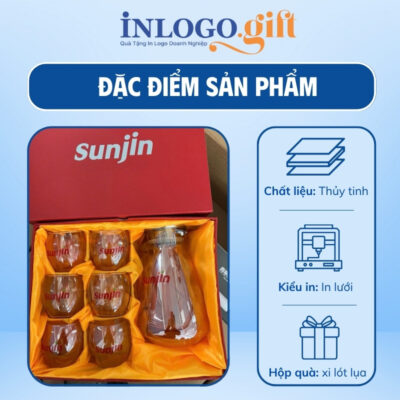 Bộ bình cốc thủy tinh in logo dáng bầu BBL-03