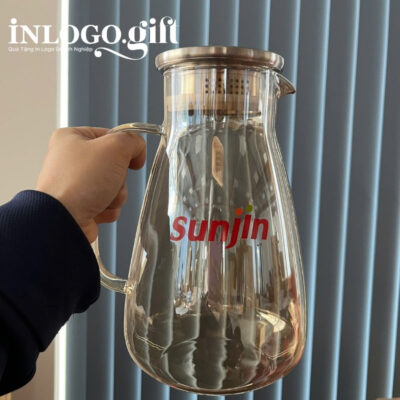 Bộ bình cốc thủy tinh in logo dáng bầu BBL-03