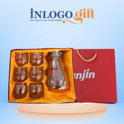 Bộ bình cốc thủy tinh in logo dáng bầu BBL-03