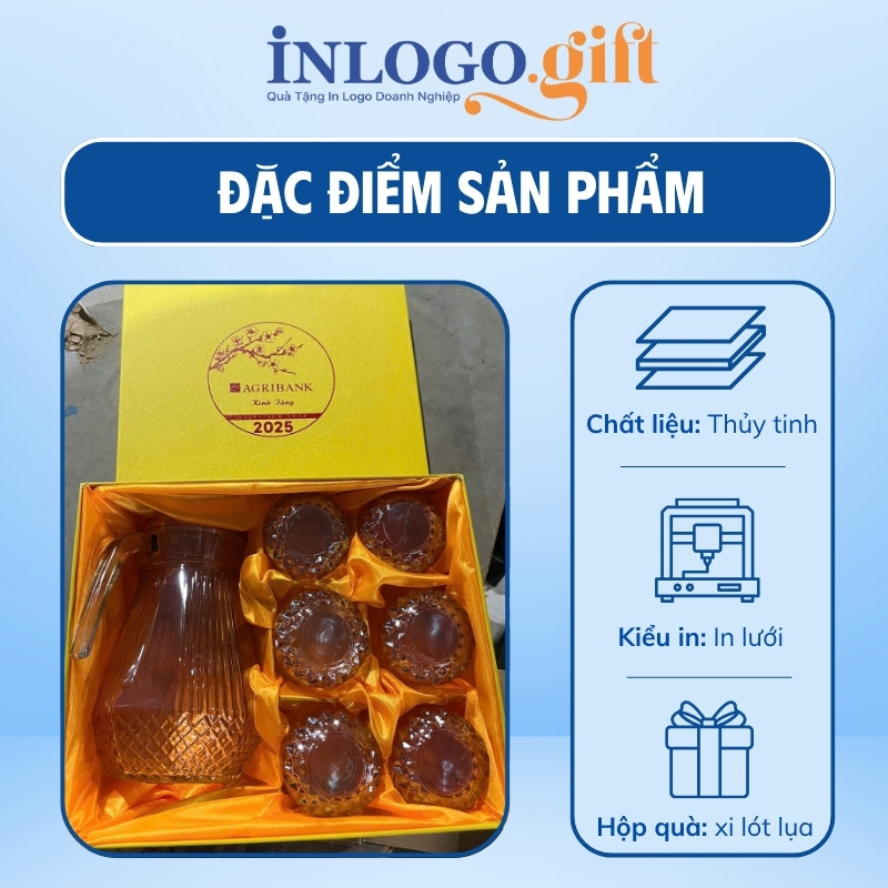 Bộ bình cốc thủy tinh in logo đáy kim cương BBL-01