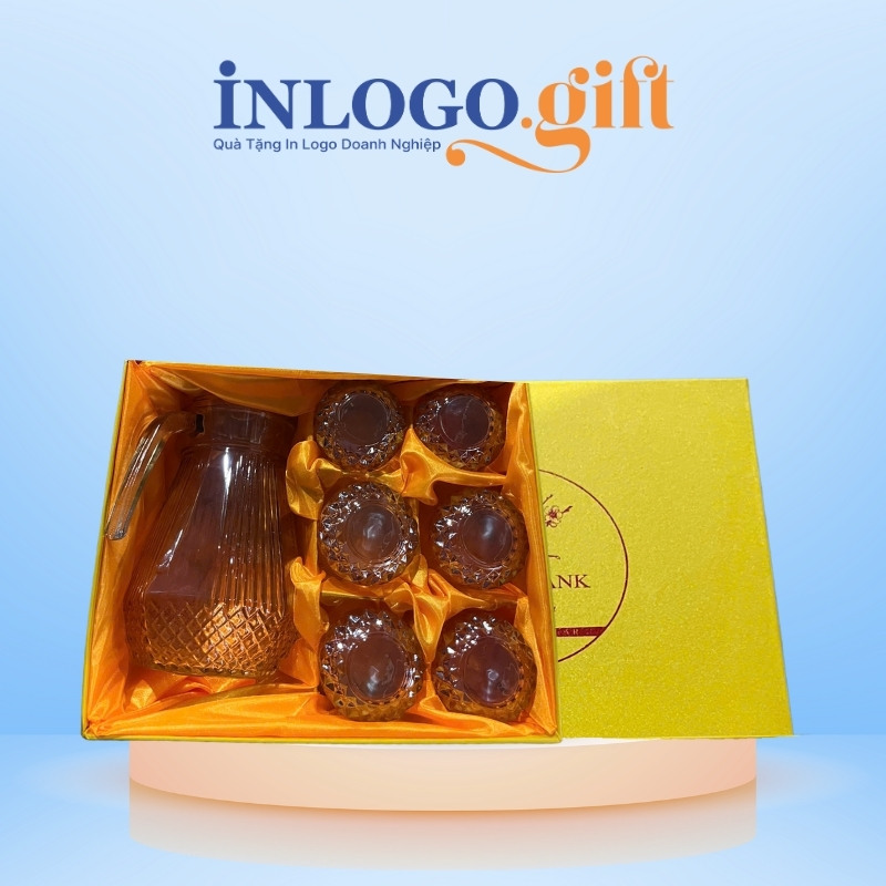 Bộ bình cốc thủy tinh in logo đáy kim cương BBL-01