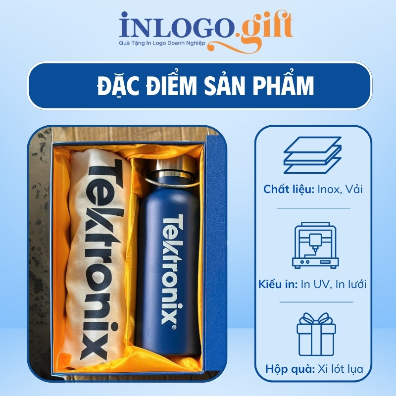 Bộ Giftset in logo gồm bình giữ nhiệt quai xách 500ml và túi vải canvas