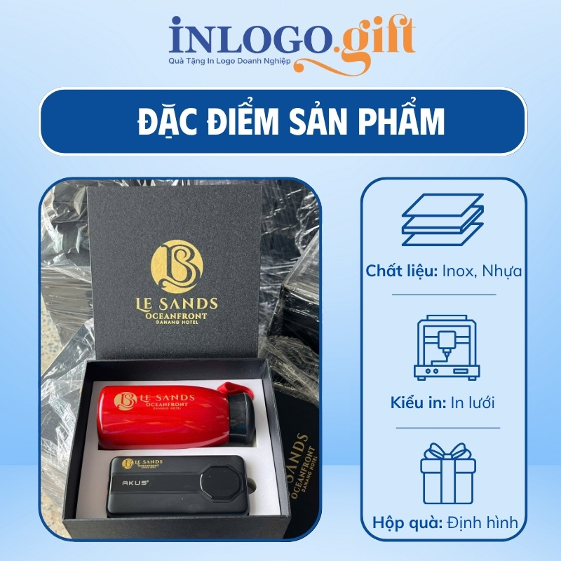 Bộ Giftset in logo gồm bình giữ nhiệt và sạc dự phòng