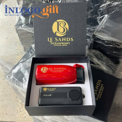 Bộ Giftset in logo gồm bình giữ nhiệt và sạc dự phòng