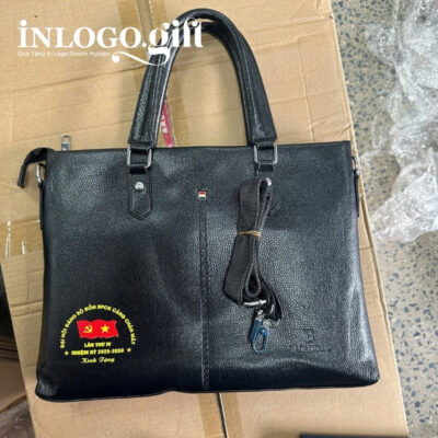 Cặp da in logo màu đen 38x6x28 cm