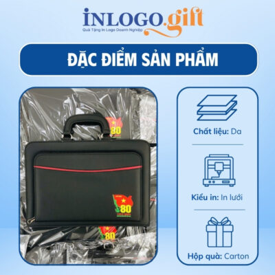 Cặp da in logo màu đen 39x 11x 36cm