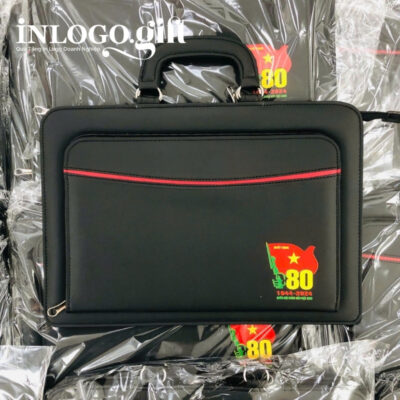 Cặp da in logo màu đen 39x 11x 36cm
