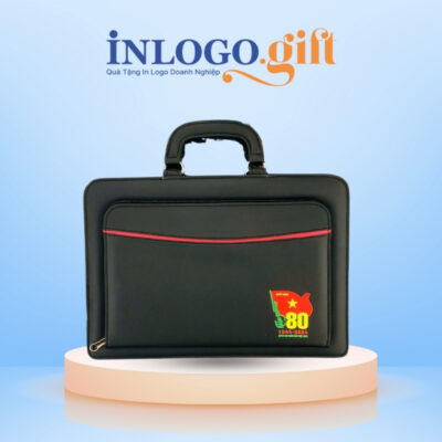 Cặp da in logo màu đen 39x 11x 36cm